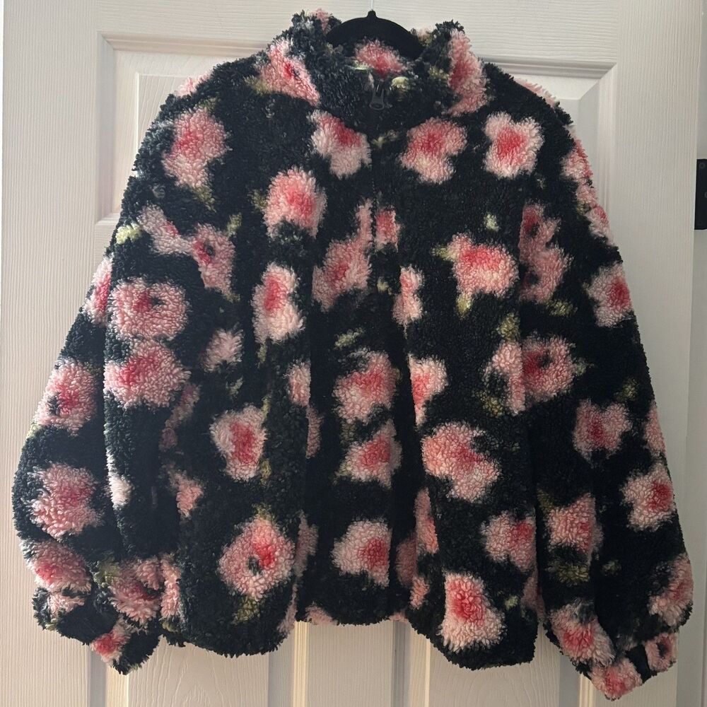 Sandy Liang x Target Black/Pink Floral Print 1/2 Zip Jacket Size XL Cottagecore